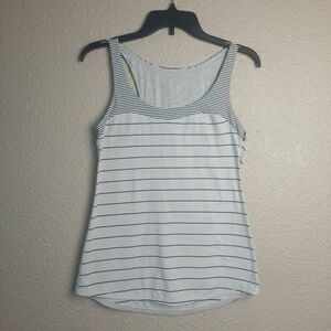 Lululemon Racerback Tank Top Women Size M Striped Gray and White Narrow Sports T